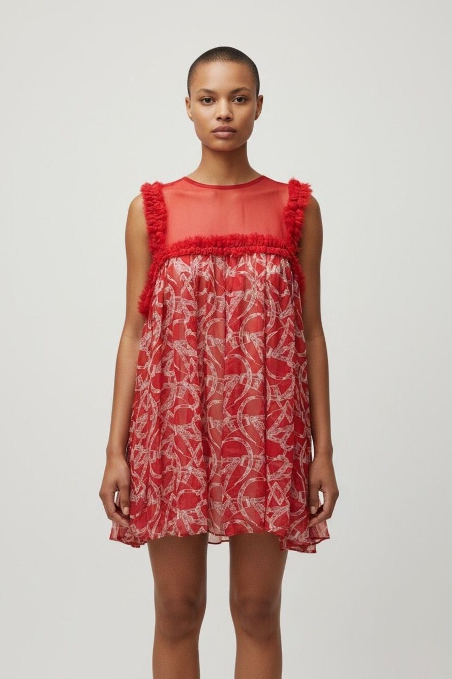 Thomas Wylde Silk Chiffon Red Muni Dress NWT Size XS